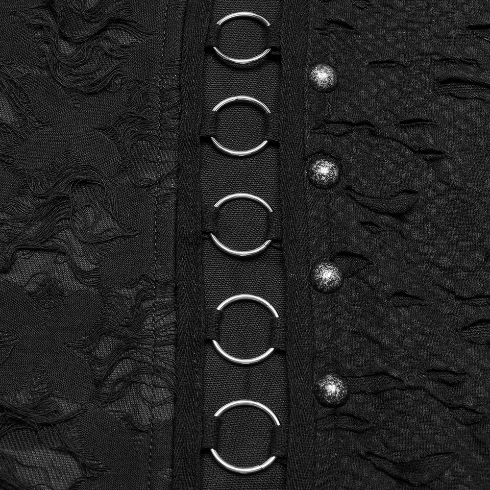 Punk Rose-Embellished Split Wide Leg Tattered Pants