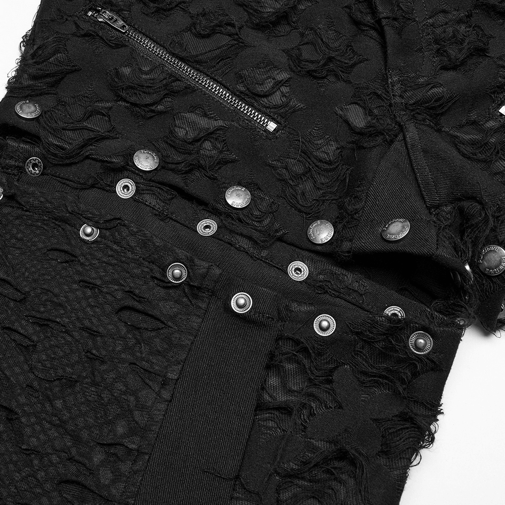 Punk Rose-Embellished Split Wide Leg Tattered Pants