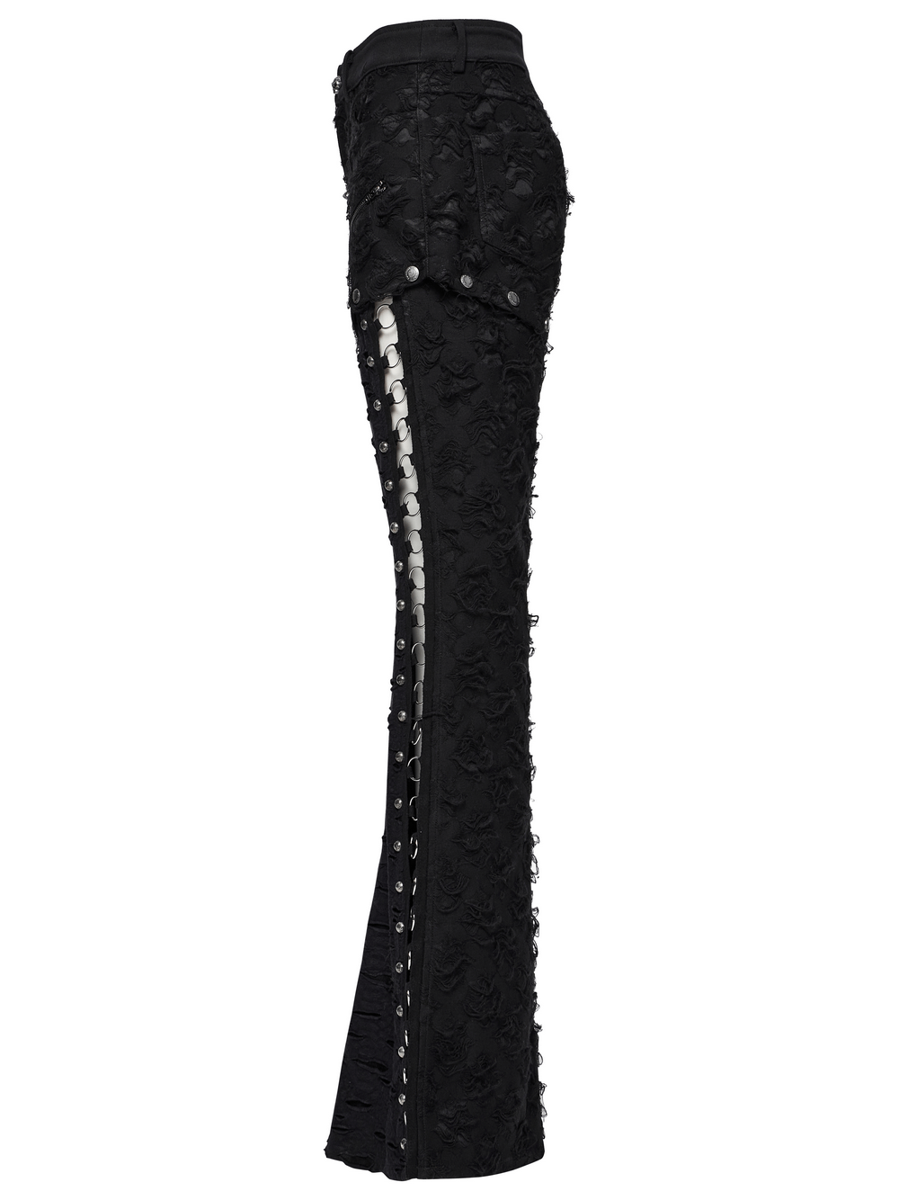 Punk Rose-Embellished Split Wide Leg Tattered Pants