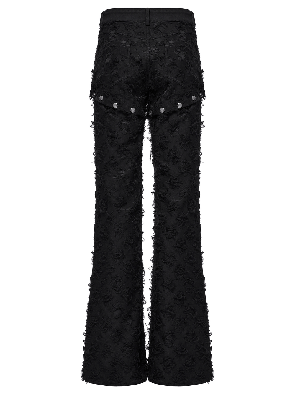 Punk Rose-Embellished Split Wide Leg Tattered Pants