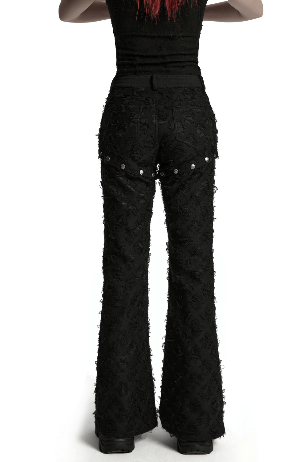 Punk Rose-Embellished Split Wide Leg Tattered Pants