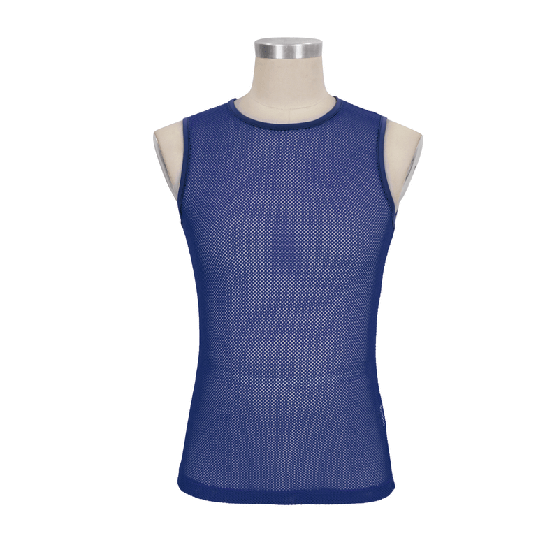 Round Neck Mesh Tank Top / Men's Sleeveless See-Through Top
