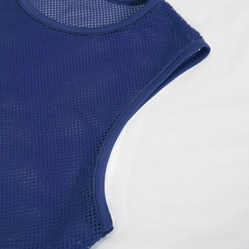 Round Neck Mesh Tank Top / Men's Sleeveless See-Through Top
