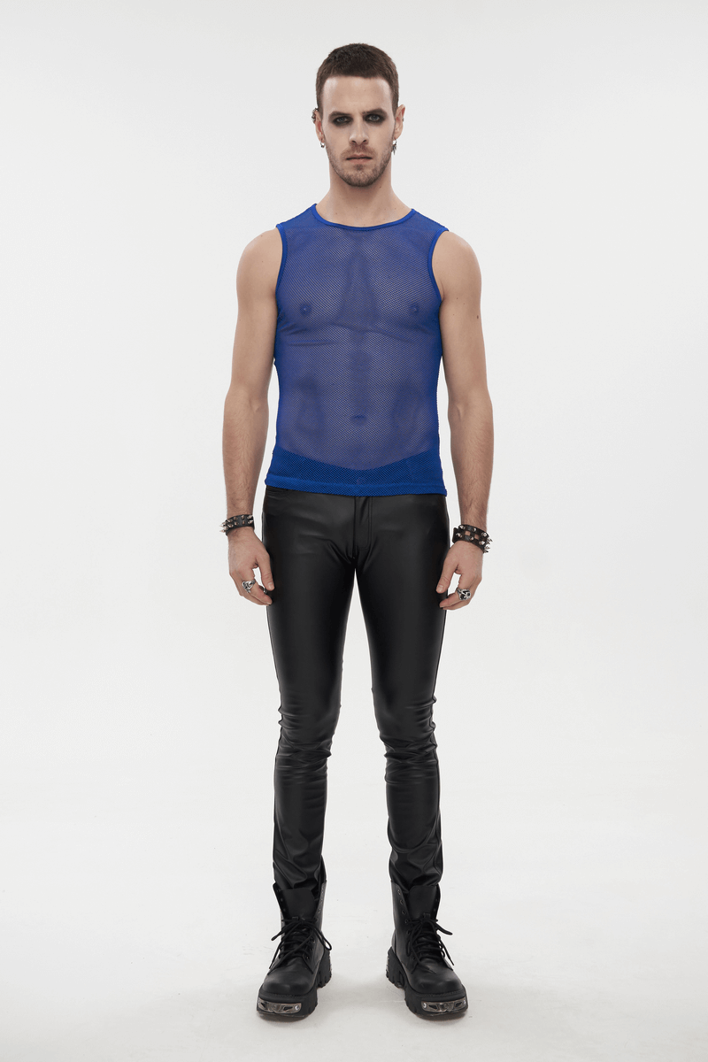 Round Neck Mesh Tank Top / Men's Sleeveless See-Through Top