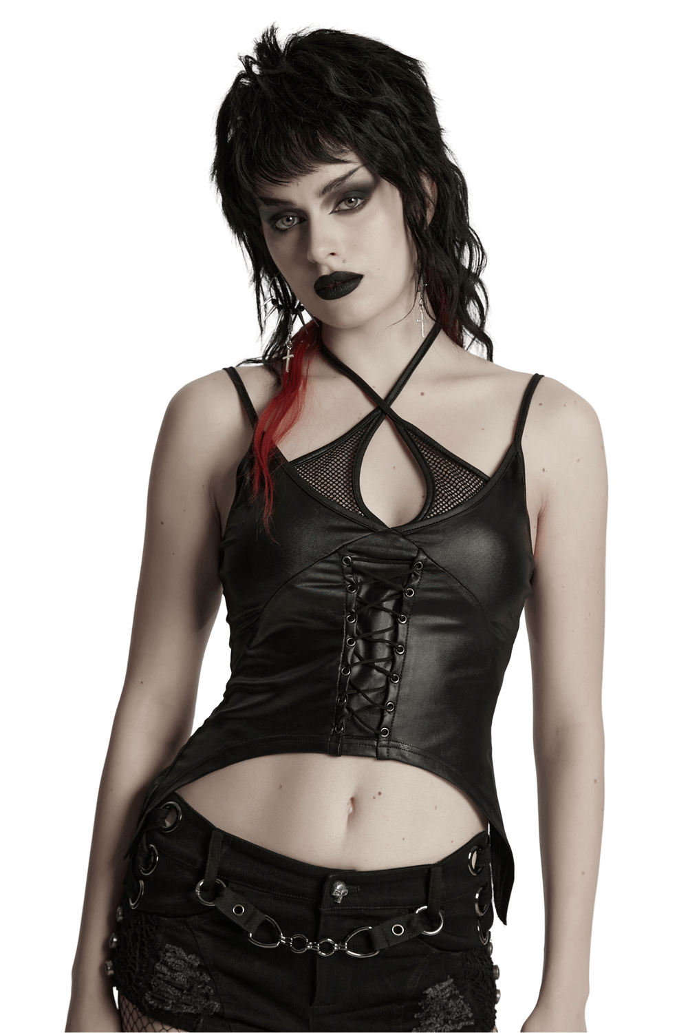 Punk Sexy Intersect Camisole with Mesh and Eyelet Detail