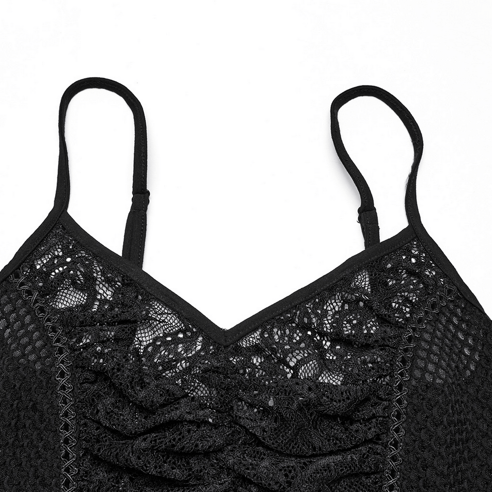 Punk Sexy Lace-up Fishnet Mesh Camisole Top for Women