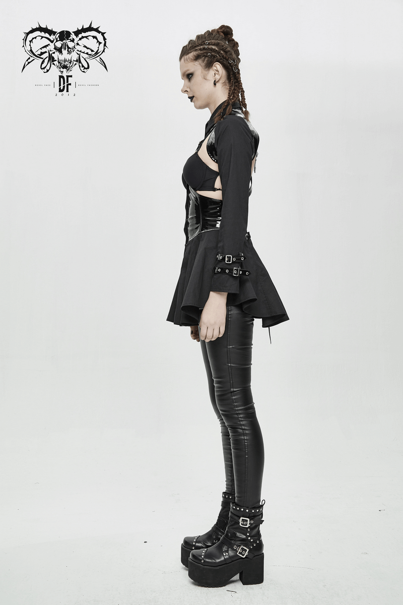 Punk Sexy Long Sleeve Shirt with Lace-up Back / Gothic Hollow Out on Bust Blouse