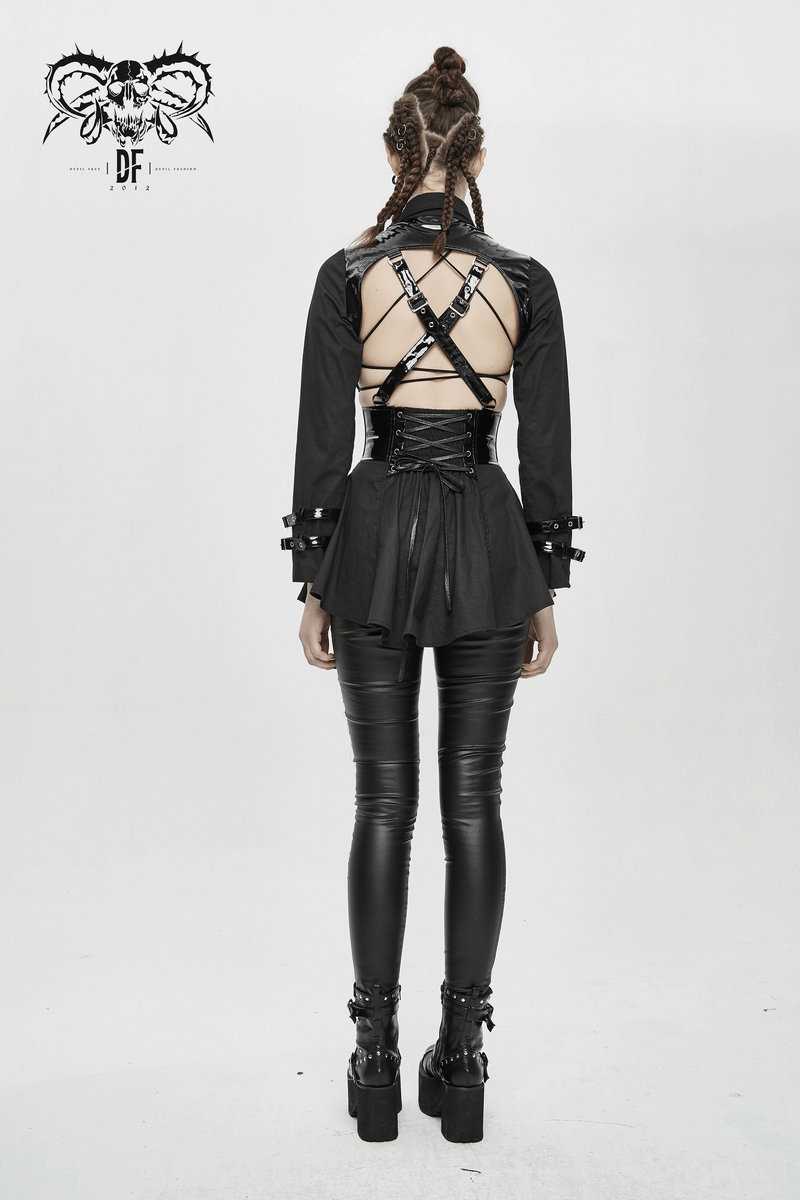 Punk Sexy Long Sleeve Shirt with Lace-up Back / Gothic Hollow Out on Bust Blouse