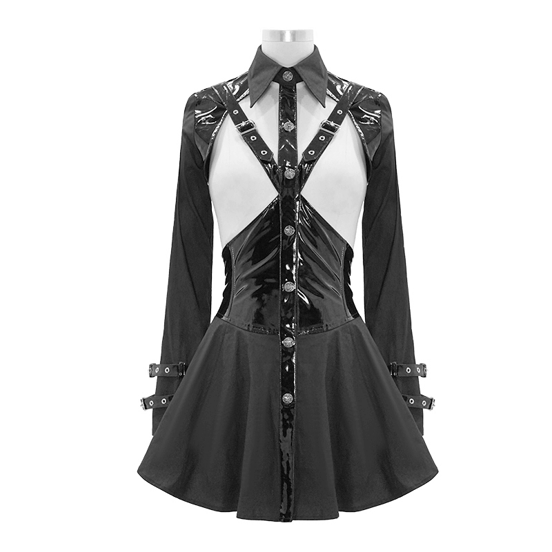 Punk Sexy Long Sleeve Shirt with Lace-up Back / Gothic Hollow Out on Bust Blouse