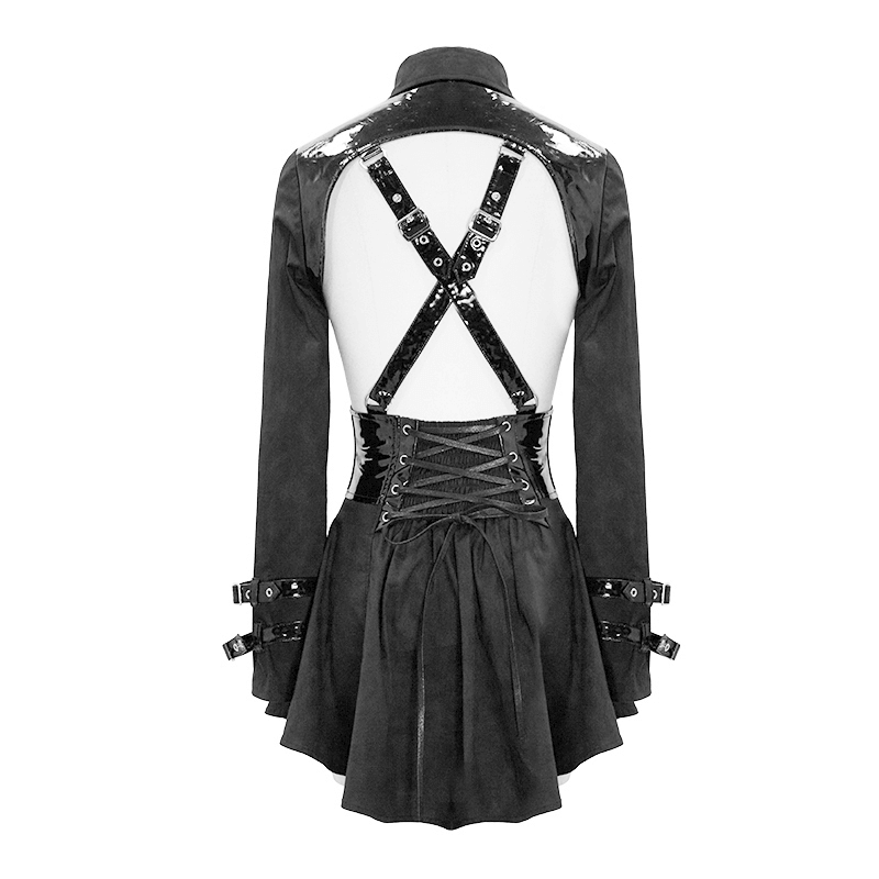 Punk Sexy Long Sleeve Shirt with Lace-up Back / Gothic Hollow Out on Bust Blouse