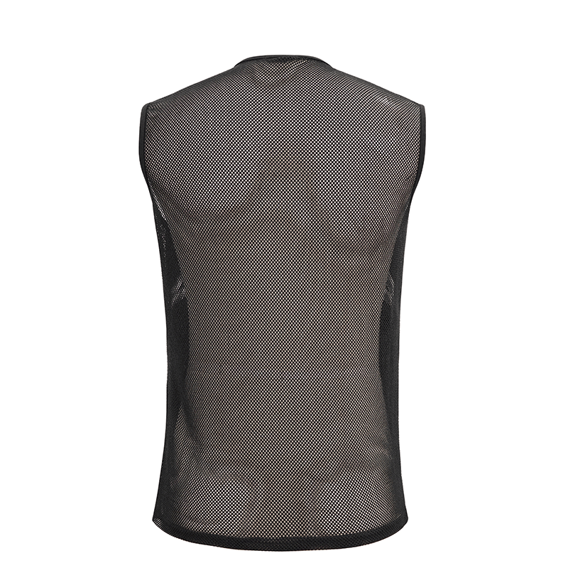 Punk Sexy See-through Tank Top for Men / Gothic Black Sleeveless O-Neck Elastic Tee Shirt