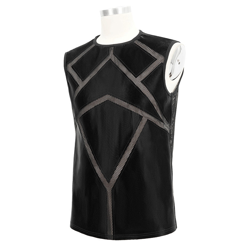 Punk Sexy See-through Tank Top for Men / Gothic Black Sleeveless O-Neck Elastic Tee Shirt
