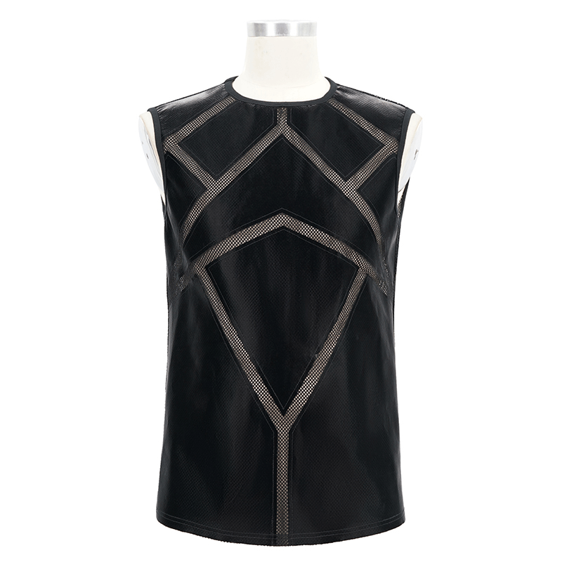 Punk Sexy See-through Tank Top for Men / Gothic Black Sleeveless O-Neck Elastic Tee Shirt