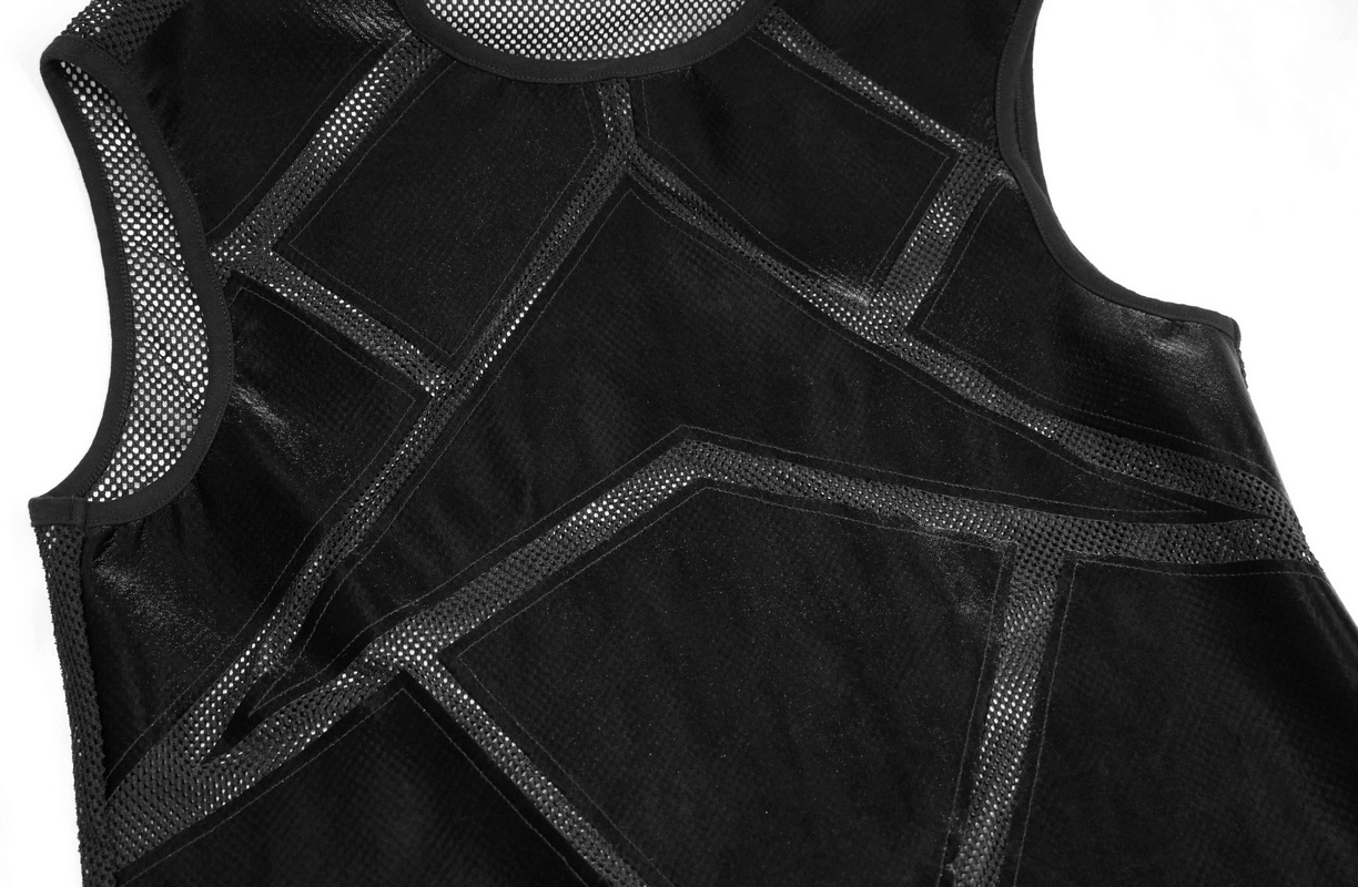 Punk Sexy See-through Tank Top for Men / Gothic Black Sleeveless O-Neck Elastic Tee Shirt