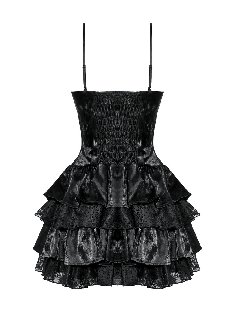 Punk Shiny PU Leather Layered Dress with Ruffled Lace