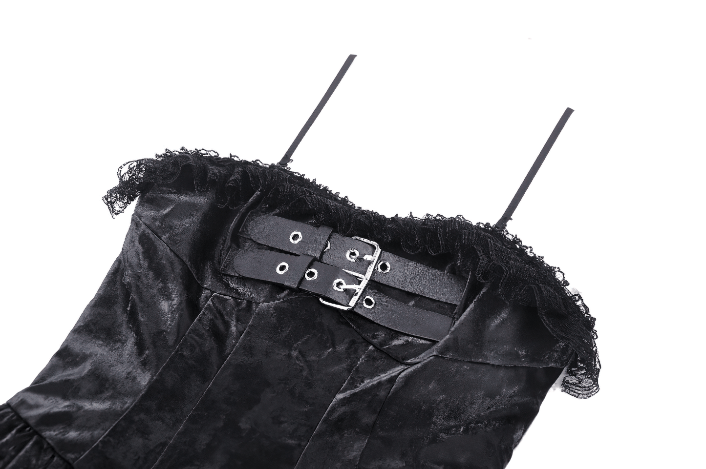 Punk Shiny PU Leather Layered Dress with Ruffled Lace