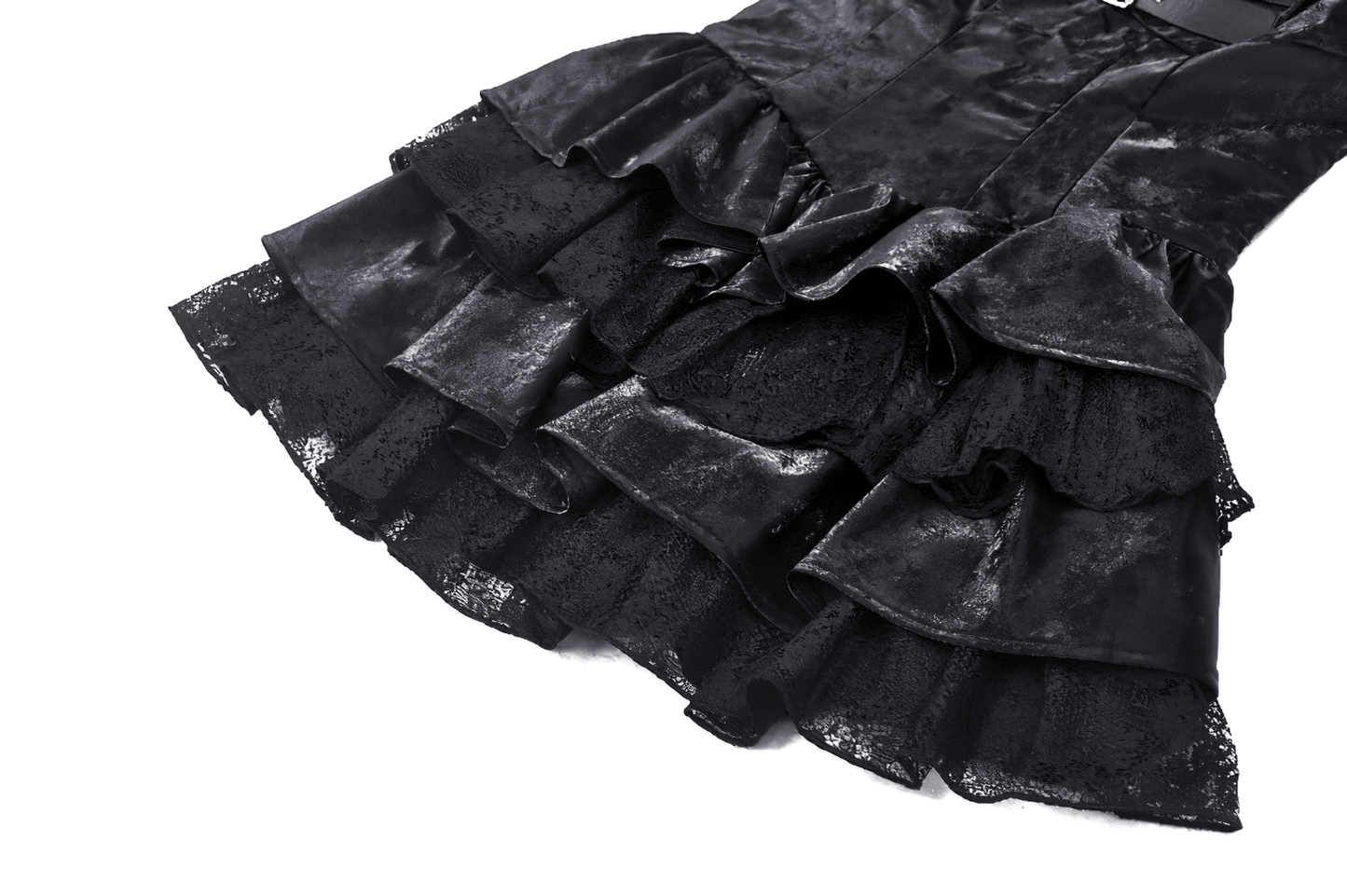 Punk Shiny PU Leather Layered Dress with Ruffled Lace
