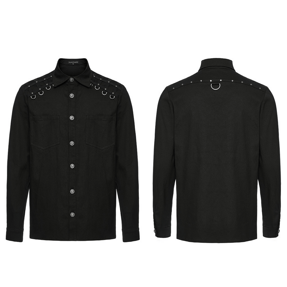 Punk Shirt with Twill Fabric and Studded Shoulder Details