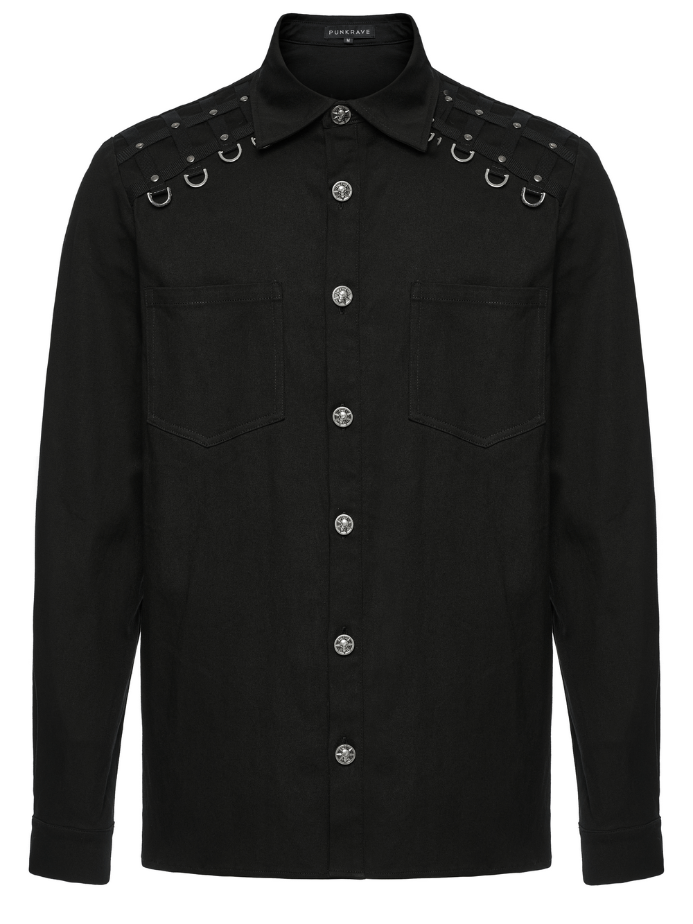Punk Shirt with Twill Fabric and Studded Shoulder Details
