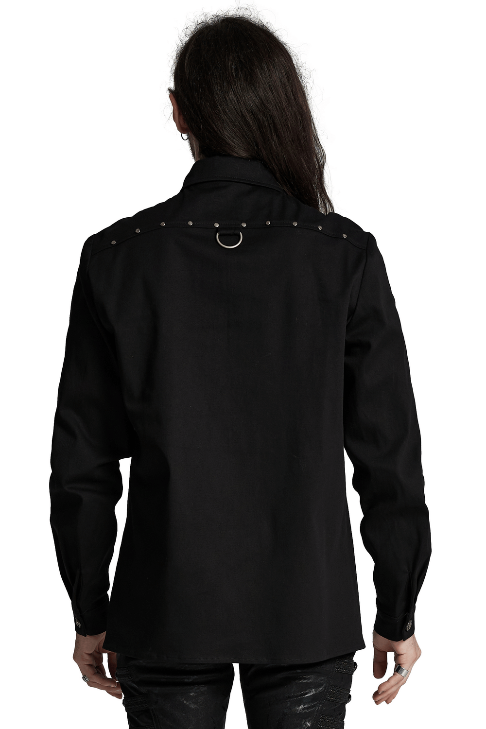 Punk Shirt with Twill Fabric and Studded Shoulder Details