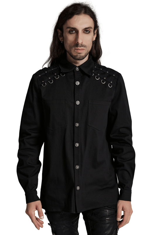 Punk Shirt with Twill Fabric and Studded Shoulder Details