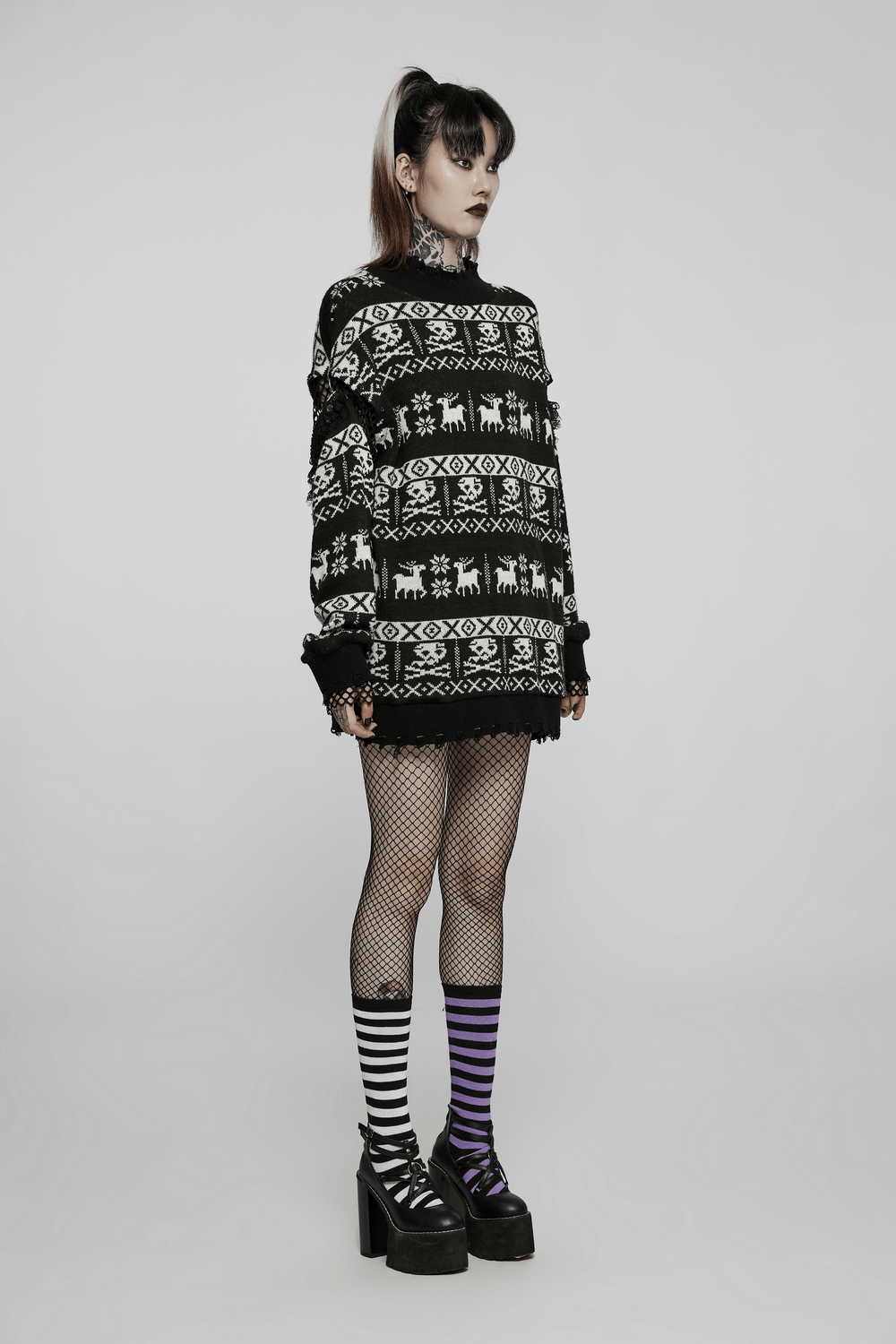 Punk Skull Pattern Loose Pullover with Removable Sleeves