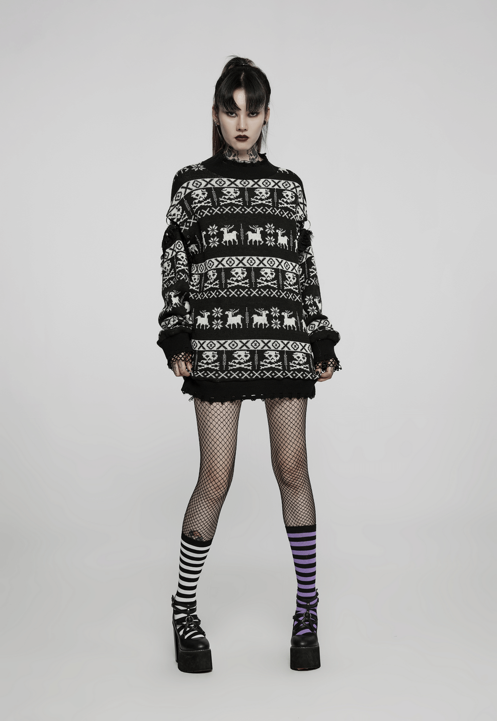 Punk Skull Pattern Loose Pullover with Removable Sleeves