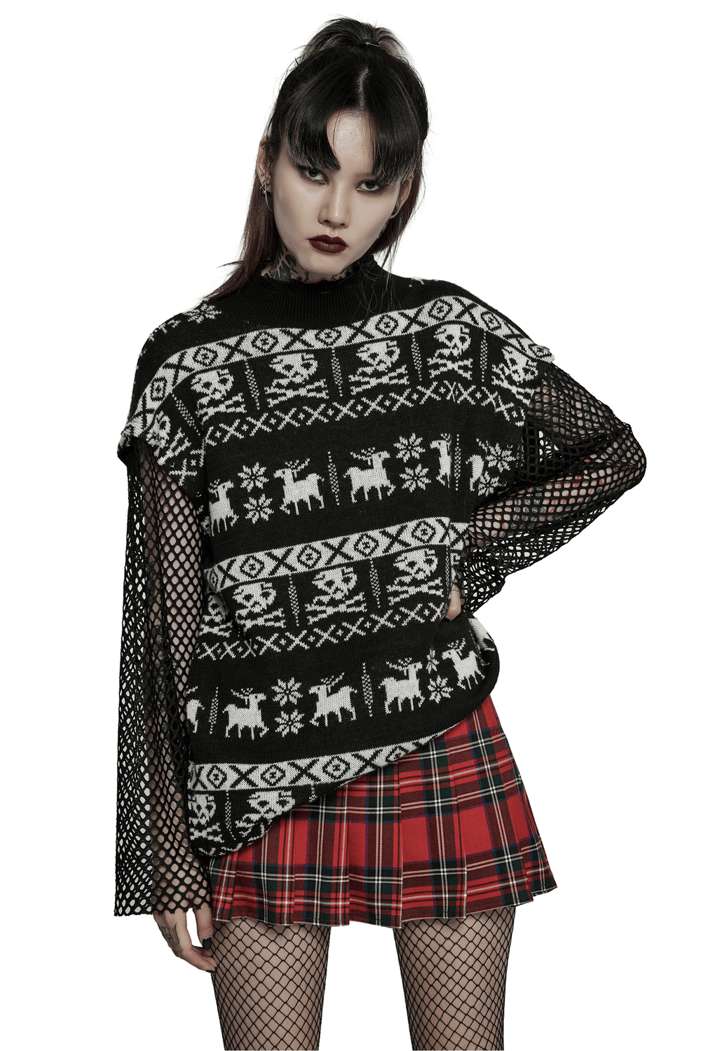 Punk Skull Pattern Loose Pullover with Removable Sleeves