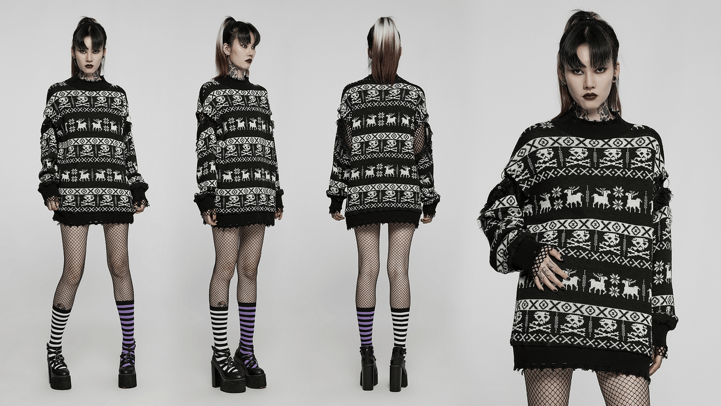 Punk Skull Pattern Loose Pullover with Removable Sleeves