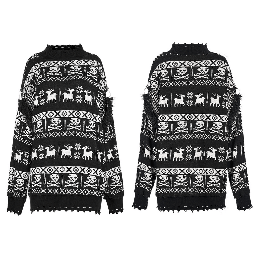 Punk Skull Pattern Loose Pullover with Removable Sleeves