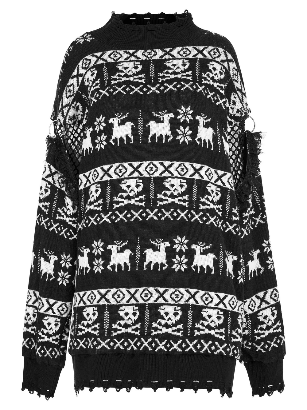 Punk Skull Pattern Loose Pullover with Removable Sleeves