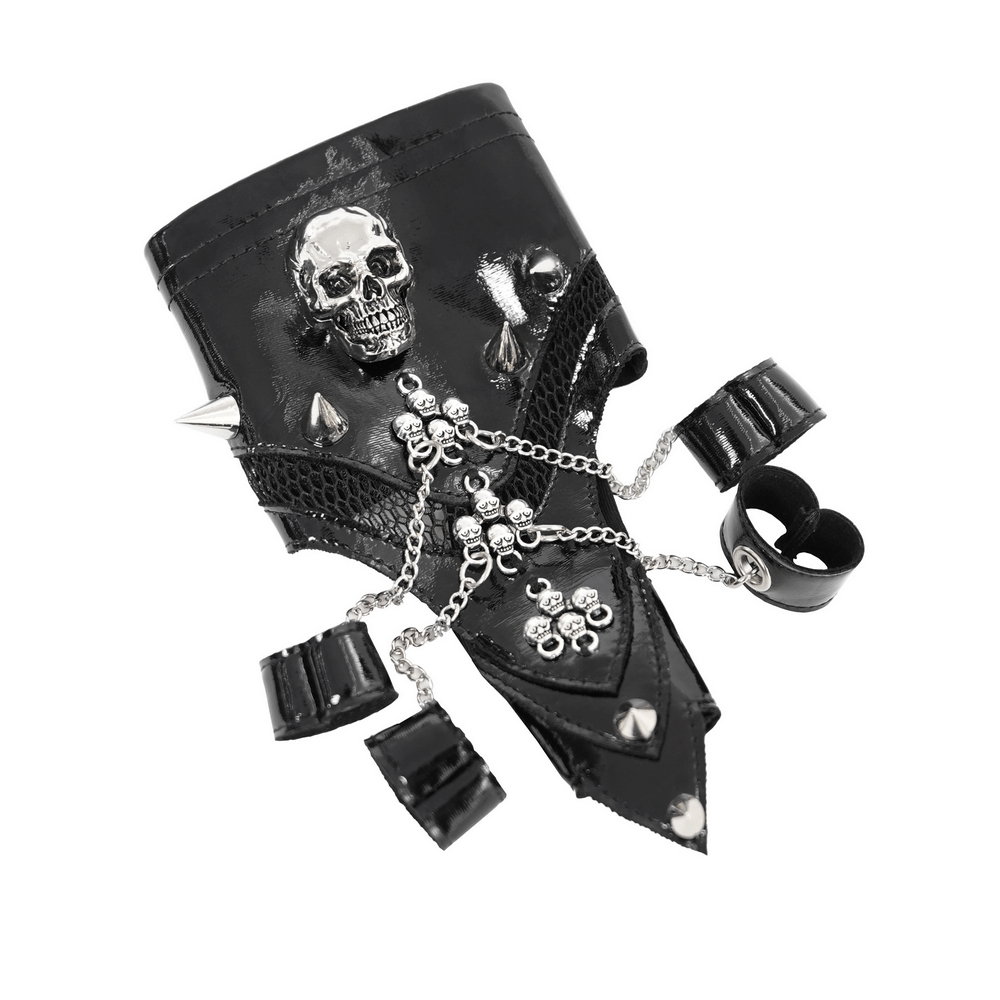 Punk Skull Studded Half-Finger Gloves with Chains