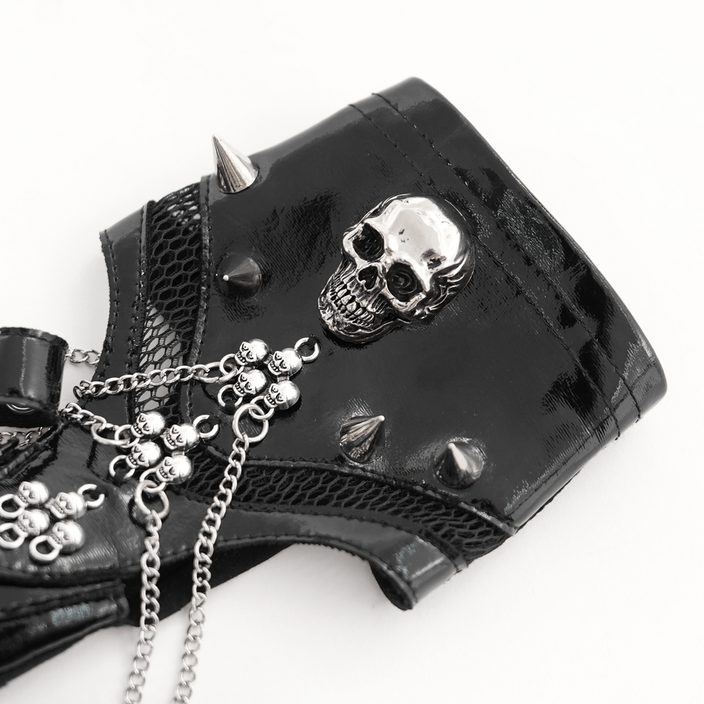 Punk Skull Studded Half-Finger Gloves with Chains