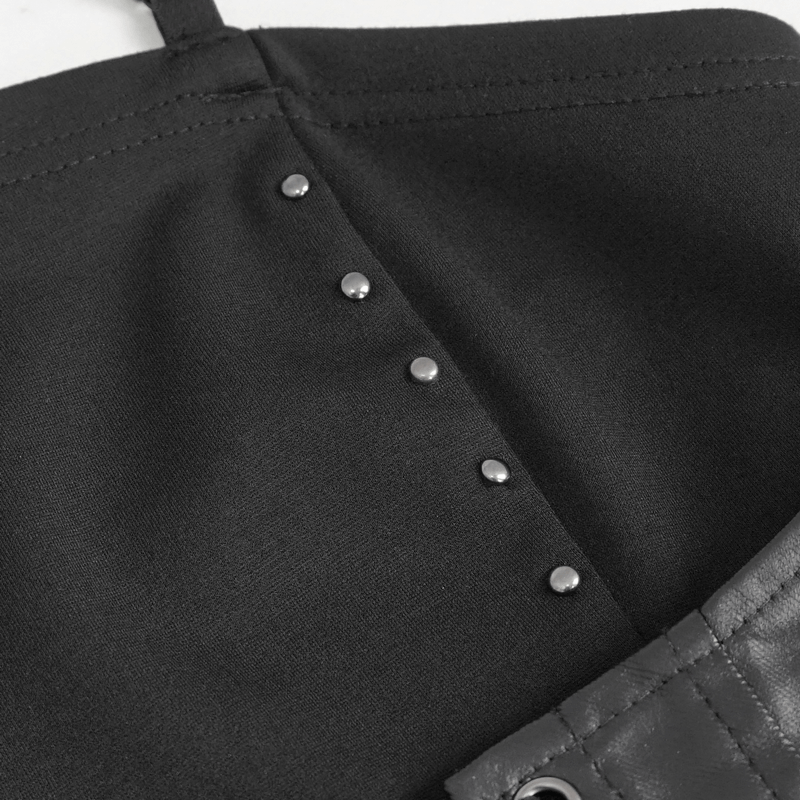 Punk Strappy Splice Camis for Women / Black Gothic Spaghetti Strap Tank Top with Lace-up