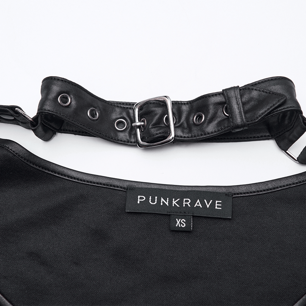 Punk Striped Mesh Long Sleeve Top with Tattered Fabric