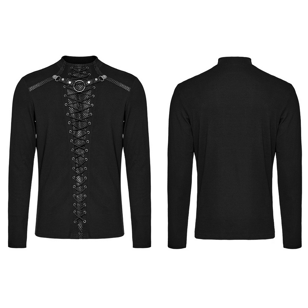 Punk Style Black Lace-Up Ring Detail Men's Top