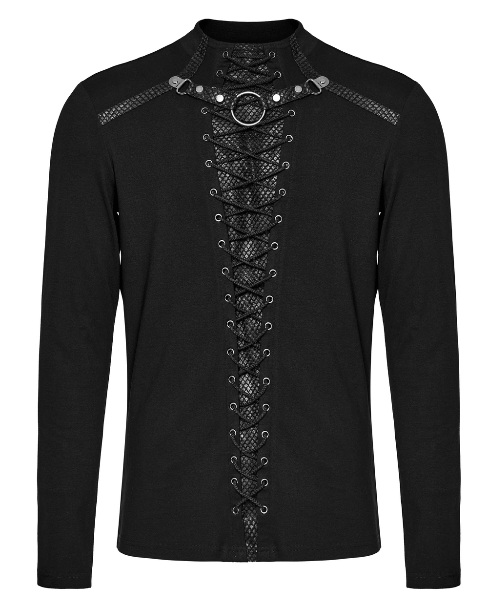 Punk Style Black Lace-Up Ring Detail Men's Top
