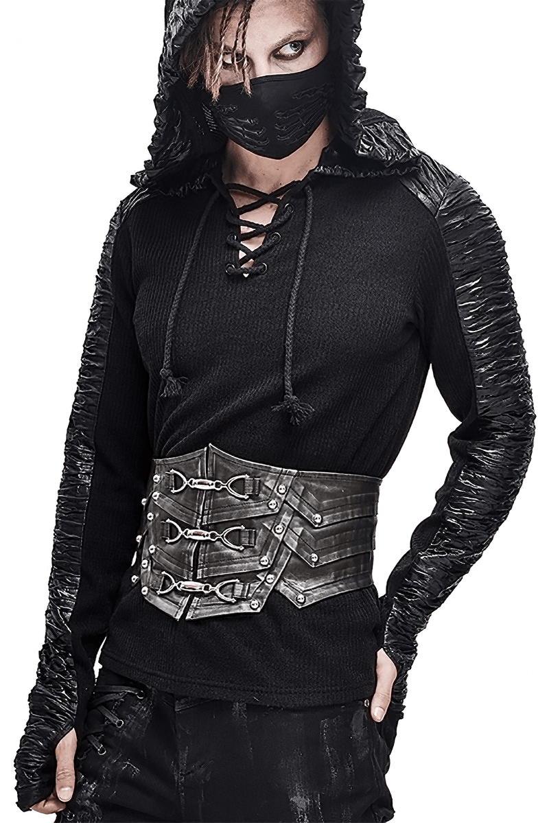 Punk Style Black PU Leather Belt with Metal Buckle / Vintage Wide Waistband For Men