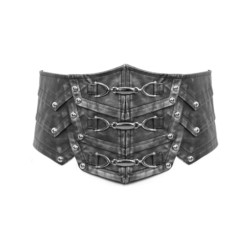 Punk Style Black PU Leather Belt with Metal Buckle / Vintage Wide Waistband For Men