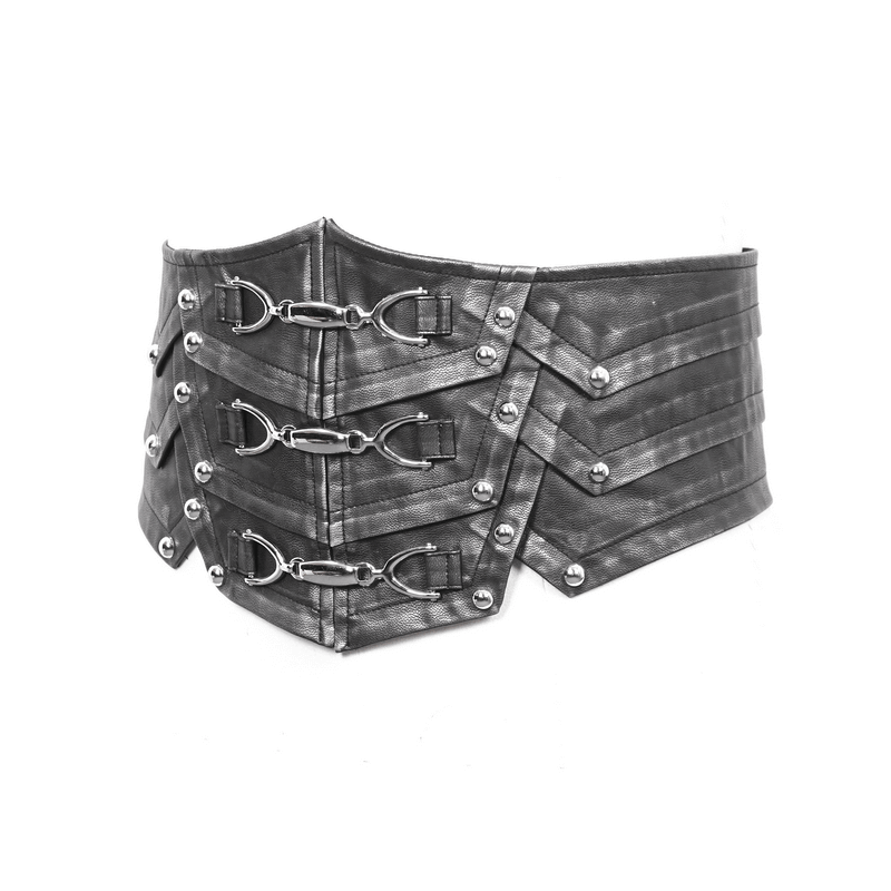 Punk Style Black PU Leather Belt with Metal Buckle / Vintage Wide Waistband For Men