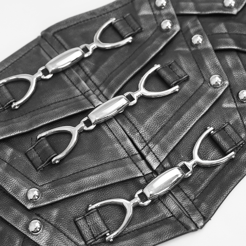 Punk Style Black PU Leather Belt with Metal Buckle / Vintage Wide Waistband For Men