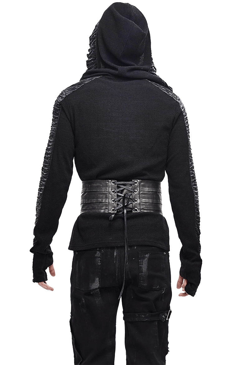 Punk Style Black PU Leather Belt with Metal Buckle / Vintage Wide Waistband For Men