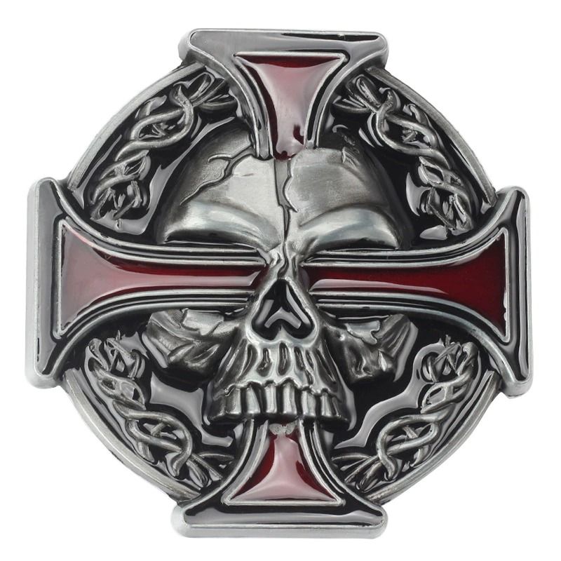 Punk Style Buckle With Ghost Skull And Cross / Brutal Unisex Metal Buckle