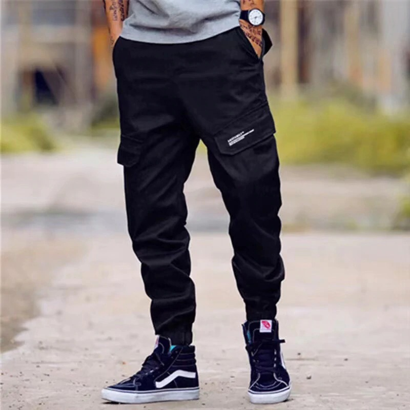 Punk Style Cargo Pants with Pockets / Men's Cotton Pants in Camouflage and Black Colour