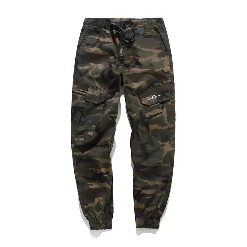 Punk Style Cargo Pants with Pockets / Men's Cotton Pants in Camouflage and Black Colour