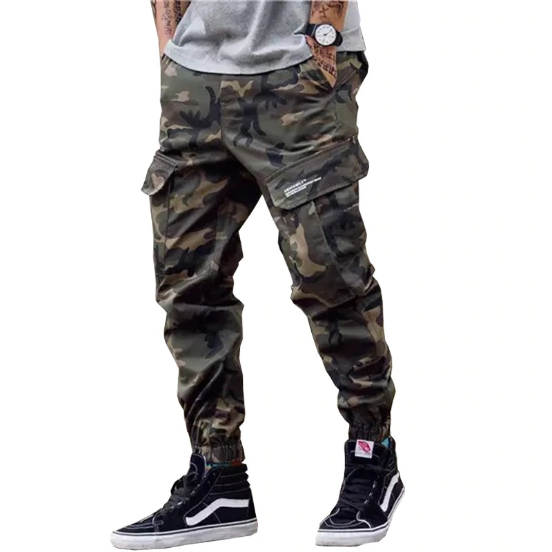 Punk Style Cargo Pants with Pockets / Men's Cotton Pants in Camouflage and Black Colour