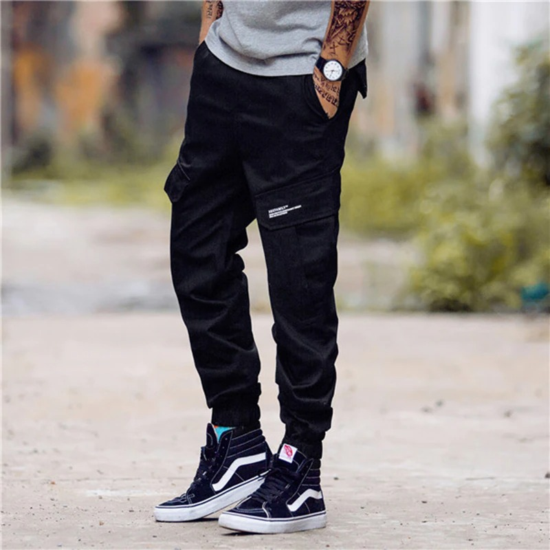 Punk Style Cargo Pants with Pockets / Men's Cotton Pants in Camouflage and Black Colour