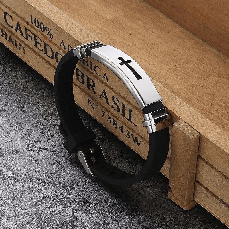 Punk Style Cross Titanium Steel Silicone Bracelets / Motorcycle Casual Bracelets