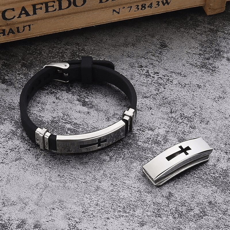 Punk Style Cross Titanium Steel Silicone Bracelets / Motorcycle Casual Bracelets