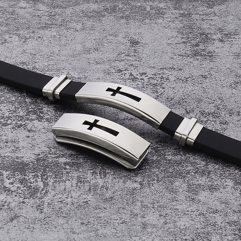 Punk Style Cross Titanium Steel Silicone Bracelets / Motorcycle Casual Bracelets